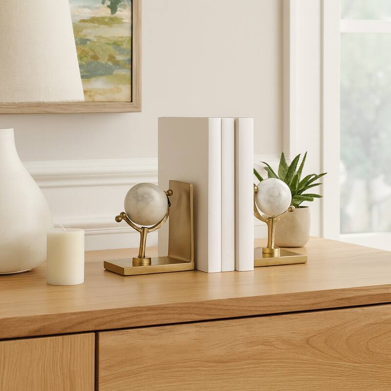Metal Marble Bookends Globe Sculpture Sphere (Set of 2) - 7" Gold - 11.25"