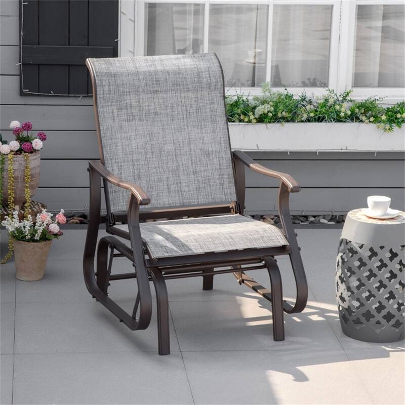 Outdoor Patio Glider Chair with Breathable Mesh Seat and Powder Coated Steel Frame for Garden and Porch