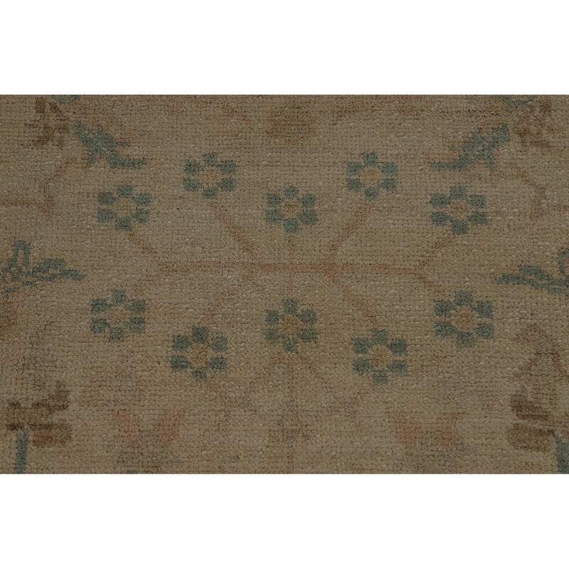 Vegetable Dye Oushak Turkish Rug Handmade Floral Wool Carpet - 9'0" x 12'4"