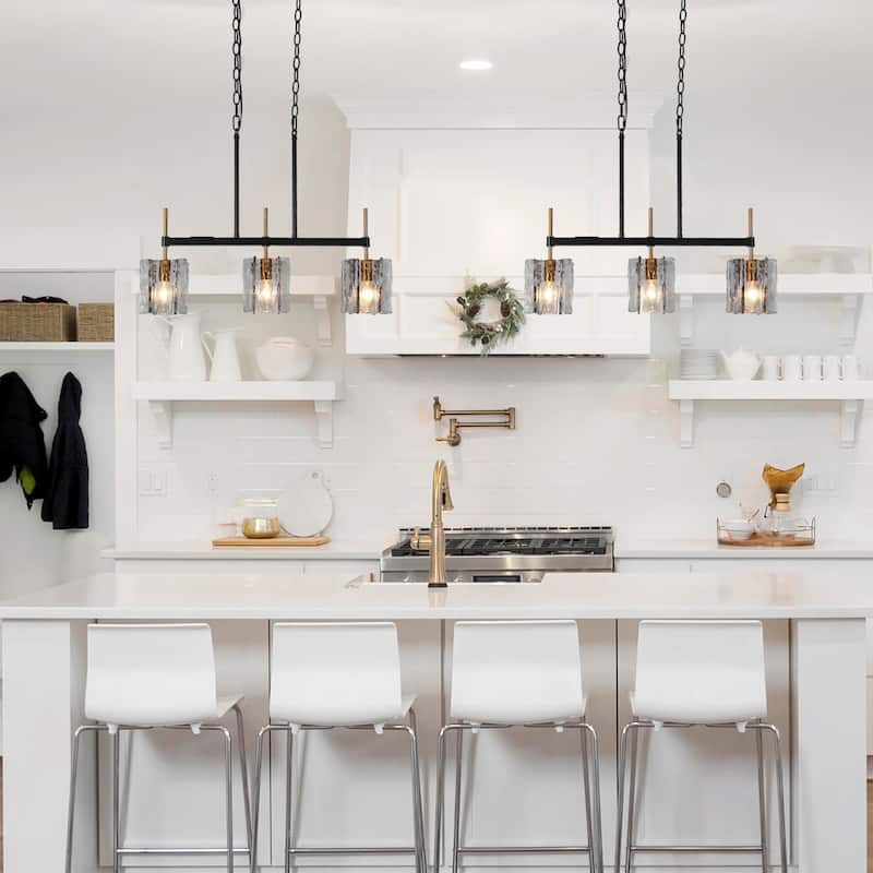 Kasy Modern 3-Light Textured Glass Chandelier Kitchen Island Lights for Dining Room - W 24.8" x D 4.7" x H 10.2"