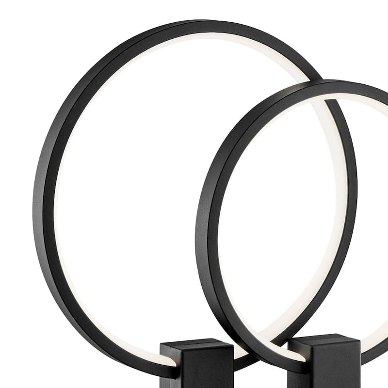 Black Metal Double Circle LED Table Lamp with Touch Switch and Dimmer - 6” x 15” x 15” (D x W x H)