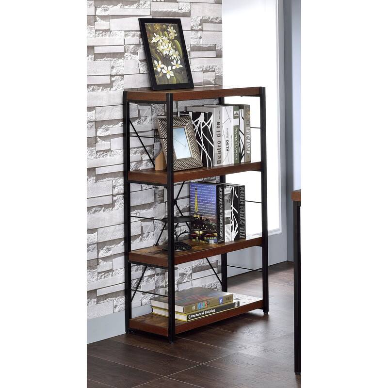 Mestica 3-shelf Bookcase - Weathered Oak/Black