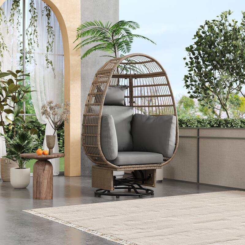 Nestfair Rattan Egg Patio Chair Swivel Chair with Rocking