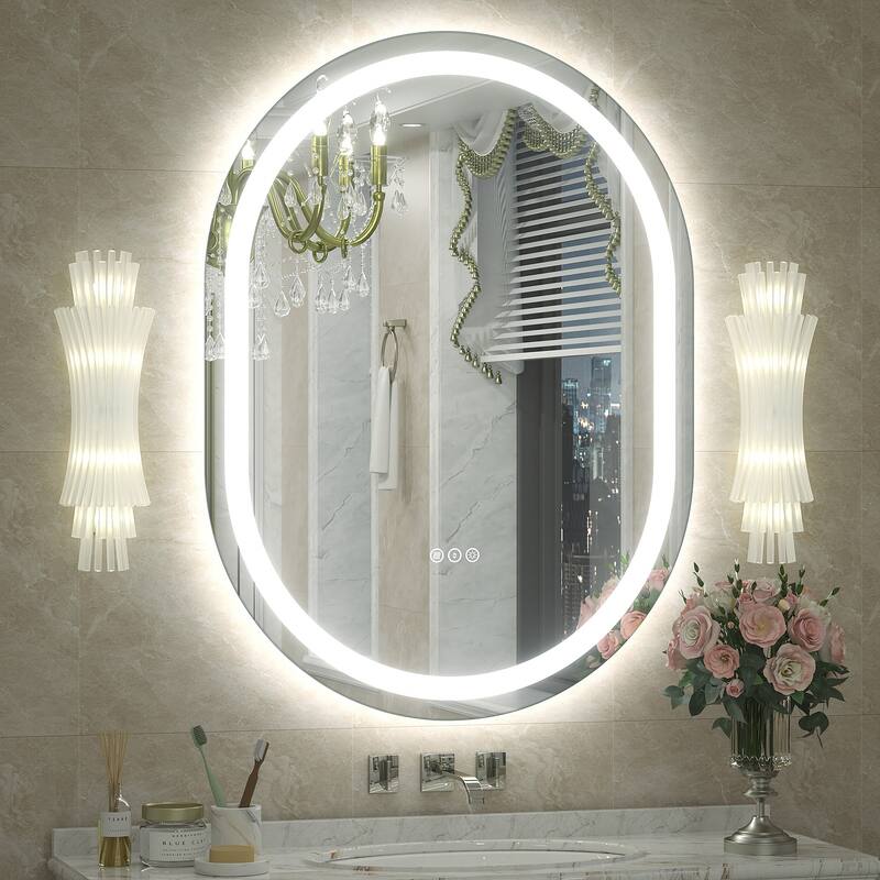 UL Certified Oval LED Lighted Anti-fog Wall Bathroom Vanity Mirror - 36"x28" - Front and back light