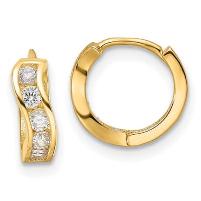 Curata 14k Gold Madi K Polished CZ Cubic Zirconia Wavy Hinged Hoop Earrings - 10.3x3.3mm Wide