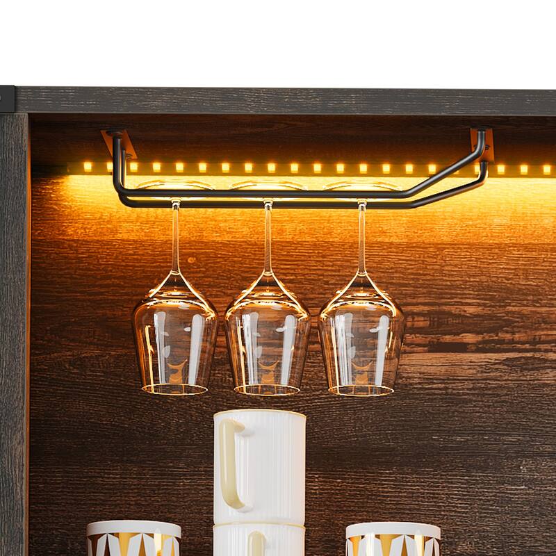 Moasis Bar Cabinet with Wine Rack LED Lights, Sideboard Buffet Storage Cabinet