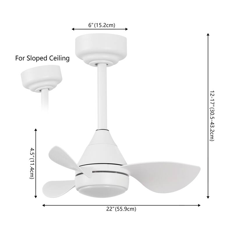 22" Smart LED Ceiling Fan, 6-Speed, Dimmable, App & Remote Control