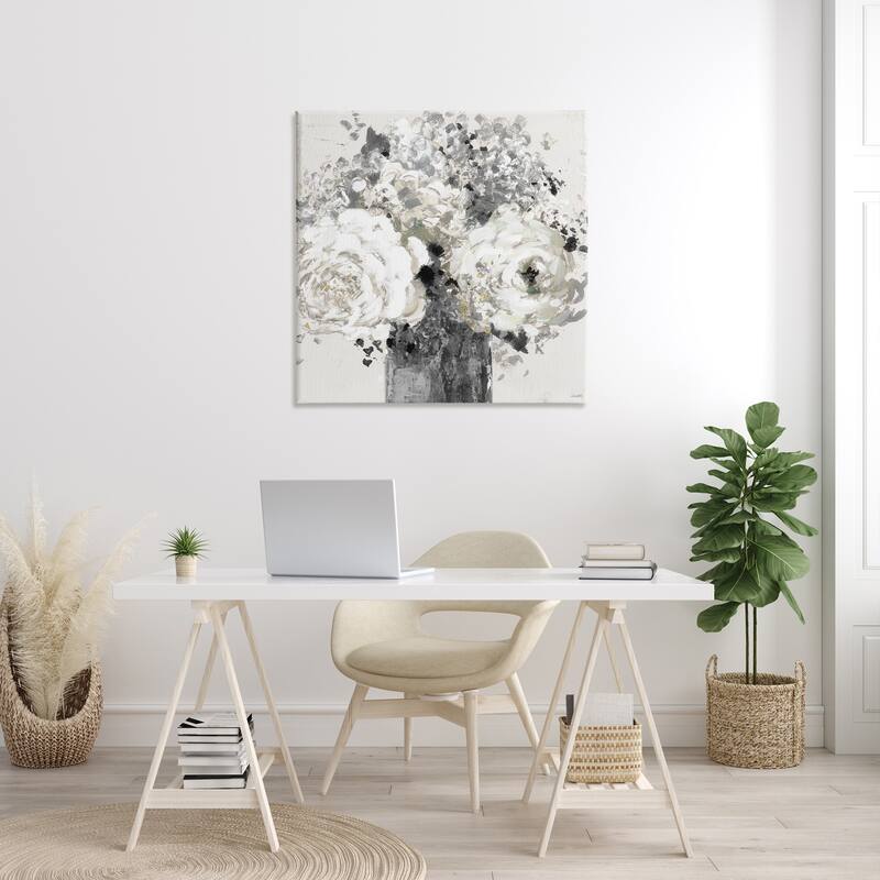 Stupell Bold Abstract Floral Arrangement Black Cream Expressive Flowers Canvas Wall Art - Grey