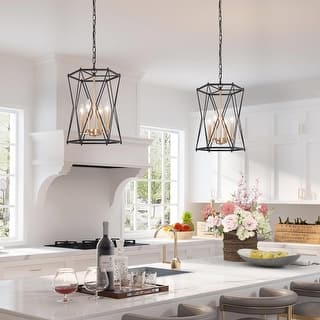 Modern Transitional Metal Kitchen Island Lantern Pendant Farmhouse Cylinder Foyer Chandelier - D 12.5"x H 18"