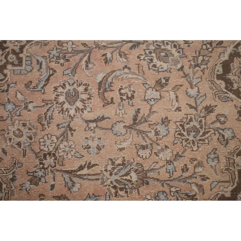 Distressed Traditional Mashad Persian Vintage Handmade Wool Carpet - 8'0"x 11'5"
