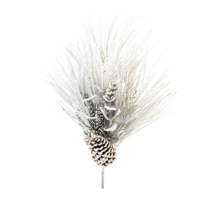 Flocked Mixed Long Needle Pine Spray with Pinecone (Set of 2) - N/A