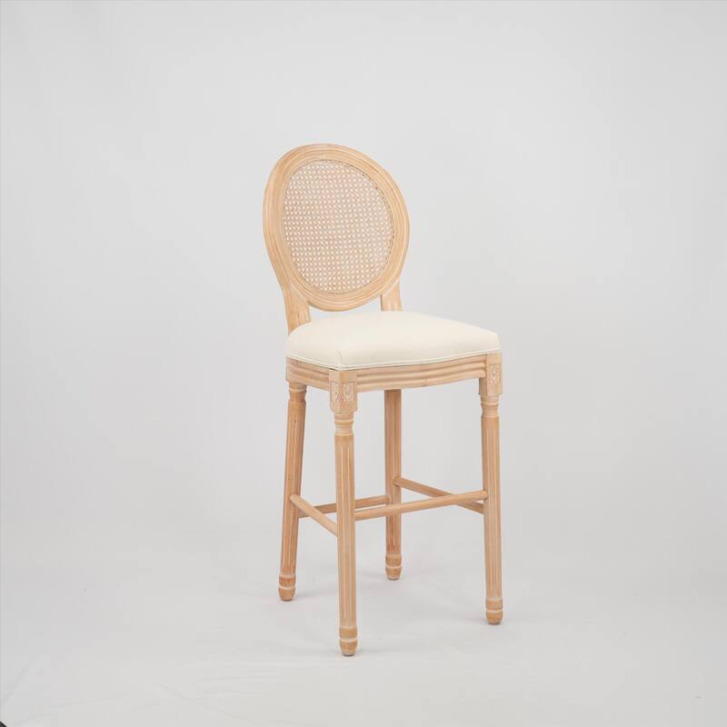 Modern Set of 2 Round Back Dining Chairs with Burlap Upholstered Seat and Wooden Legs for Dining Room, Bar and Living Room