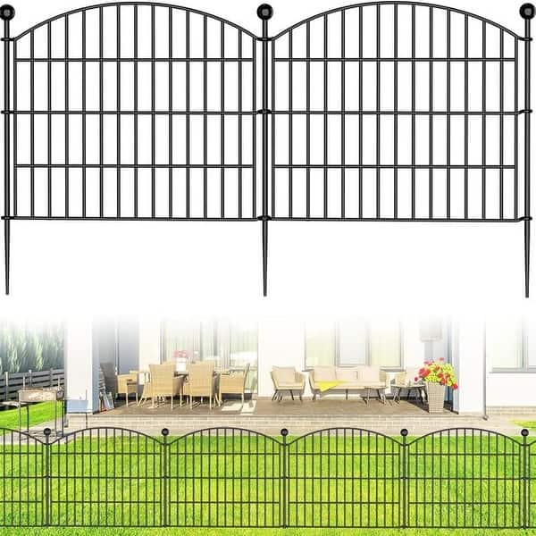 Mesh Decorative Garden Fence Fencing, 24in H X 10ft L Dog Barrier Outdoor Yard Rustproof Metal Wire Panels Border Blockers Small Animal Rabbit Black A