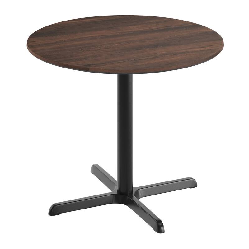 Commercial HPL Tabletop with Table Height Crisscross Base - 36"W x 36"D x 29.5"H - Dark Brown/Black Base