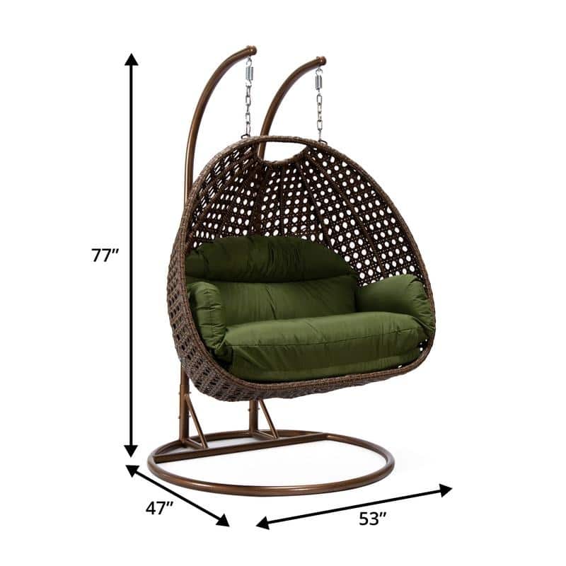 LeisureMod Mendoza Dark Brown 2 Seater Wicker Patio Hanging Double Swing Chair for Patio Porch Backyard Garden - 53"