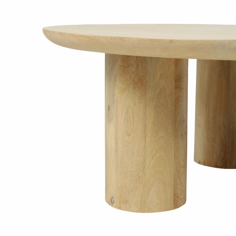 Round Natural Wood Coffee Table Modern Design Solid Cylindrical Legs