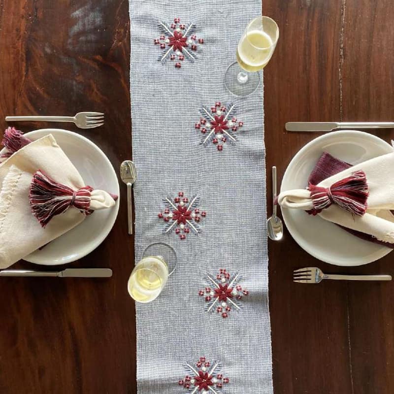 Novica Handmade Grey Offering Cotton Table Runner