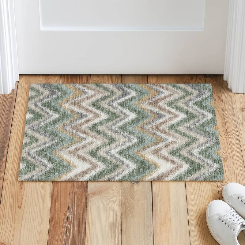 Machine Washable Indoor/ Outdoor Modern Chevron Chantille Rug