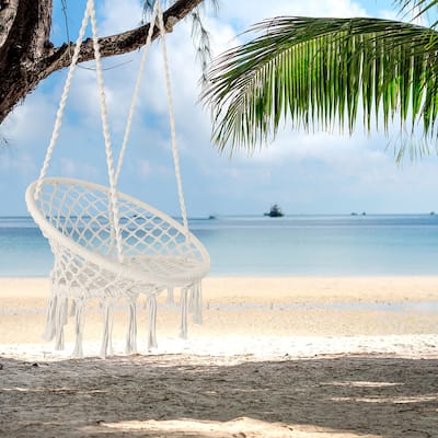 Outdoor Indoor Portable Macrame Hanging Hammock Swing Chair with Cotton Rope