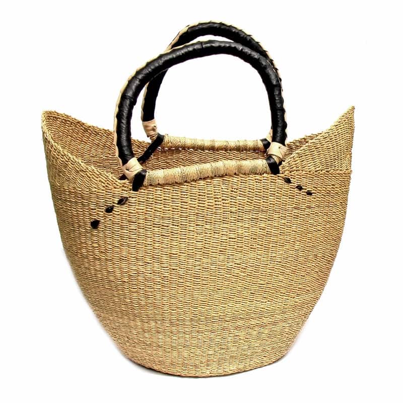 Handmade Bolga Shopper Tote Basket, 18-inch, Natural or Mixed Colors