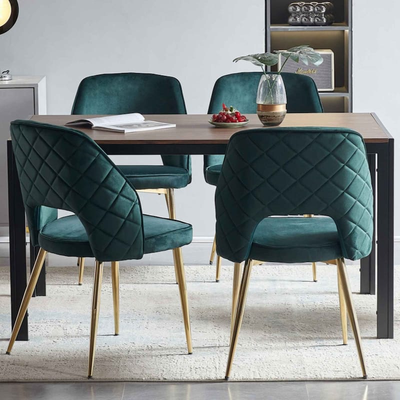 Velvet Dinning Chairs with Metal Legs and Hollow Back Upholstered Dining Chairs Set of 4