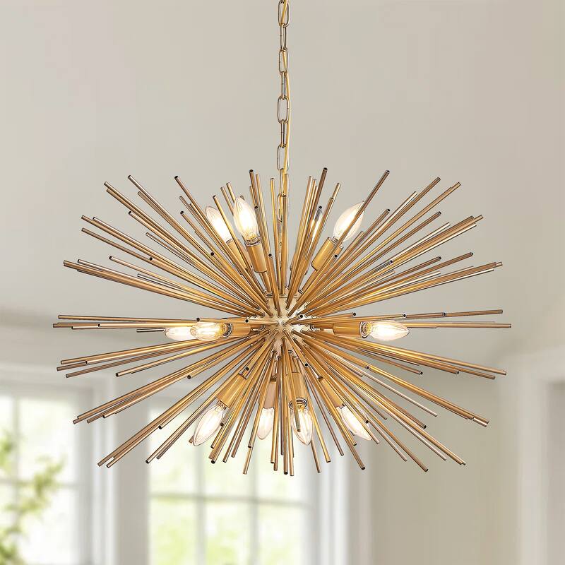 29" Mid-Century Modern 12-Light Starburst Chandelier - Sputnik Pendant Light Fixture (Bulb Not Included) - Gold