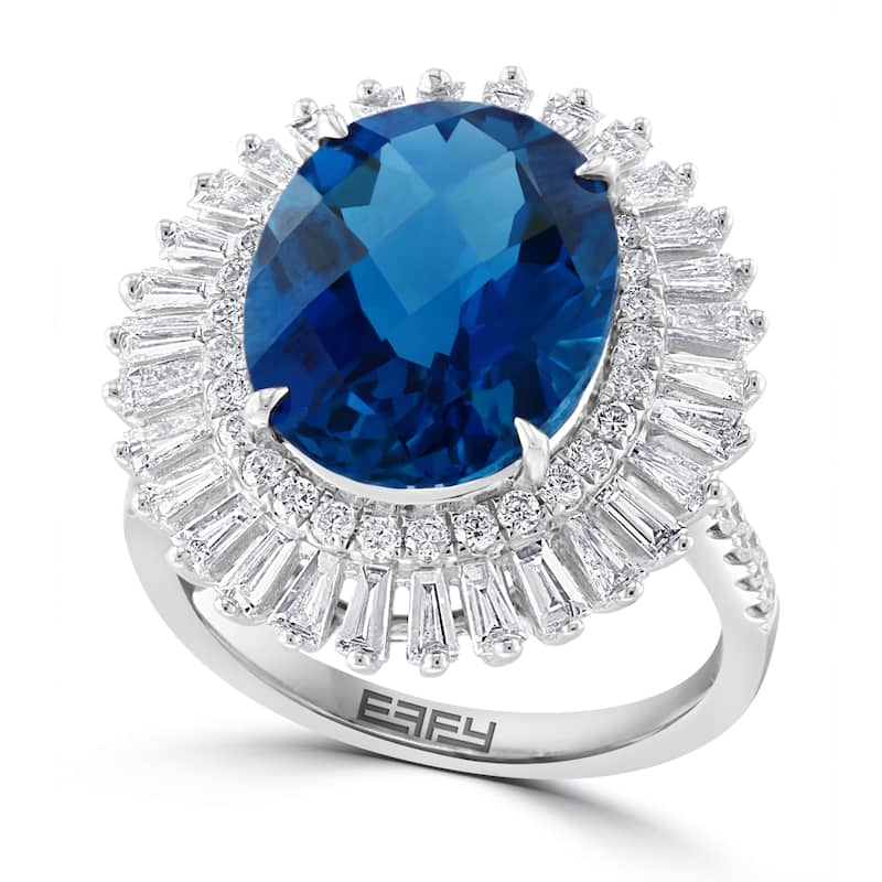 EFFY 14K Gold Diamond,London Blue Topaz Oval Ring