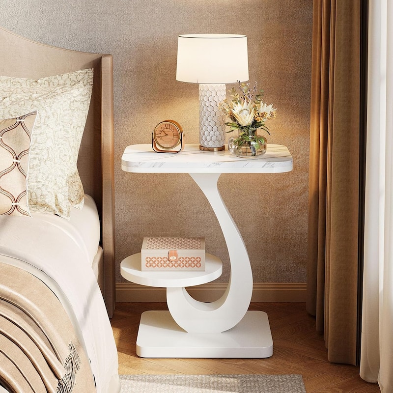 C-Shaped End Table for Living Room, 2-Tier Small Modern Couch Side Table - 19.68" L x 11.81" W x 23.62" H