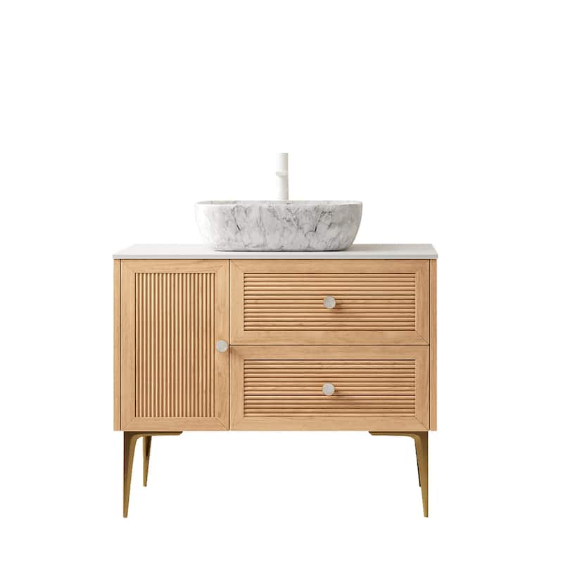 Freestanding Bathroom Vanity with Sintered Stone Top and Rectangle Ceramic Round Basin