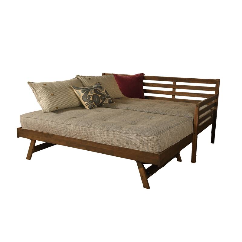 Somette Boho Daybed and Pop Up Bed in Rustic Walnut with Mattresses