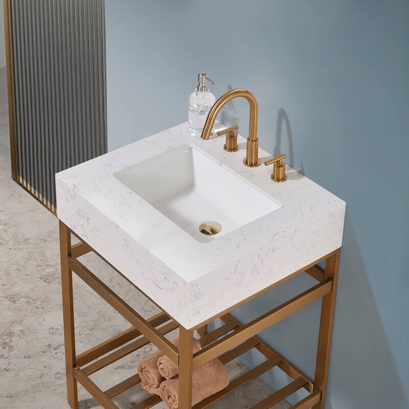 Altair Merano Stainless Steel Vanity Console with Stone Countertop, no Mirror