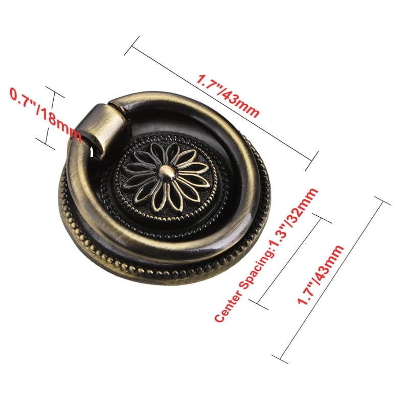 Utopia Alley Medici Cabinet Ring Pull Knob - Decorative Cabinet Drop Pull Knobs for Cabinets - Metal Pull Knobs 1 5/8" - 25 pack - Antique Brass