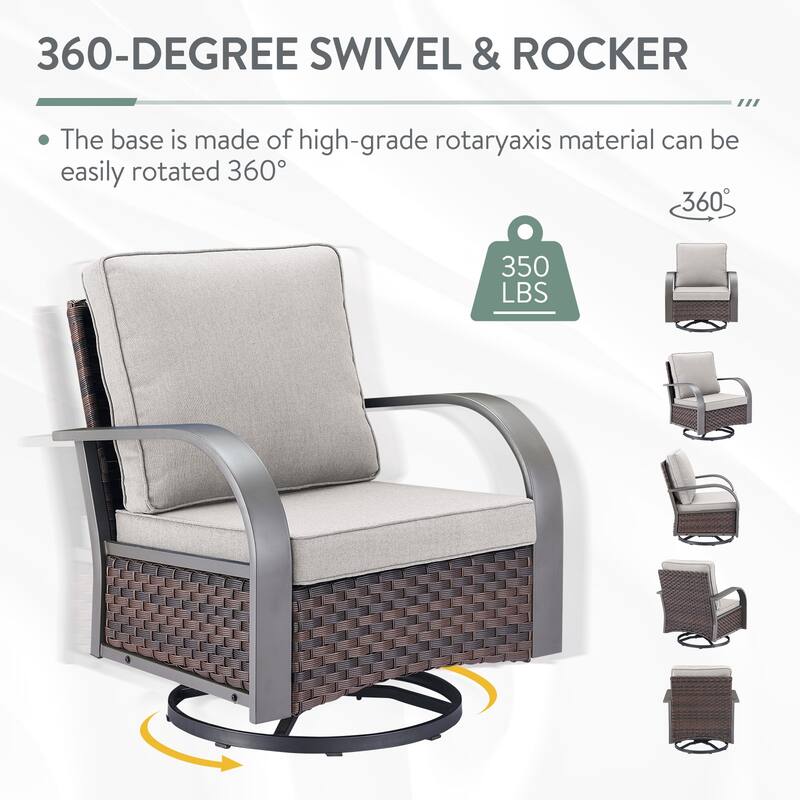 Outdoor Swivel Rcoker Chairs Set of 2 - Beige Cushion - Brown