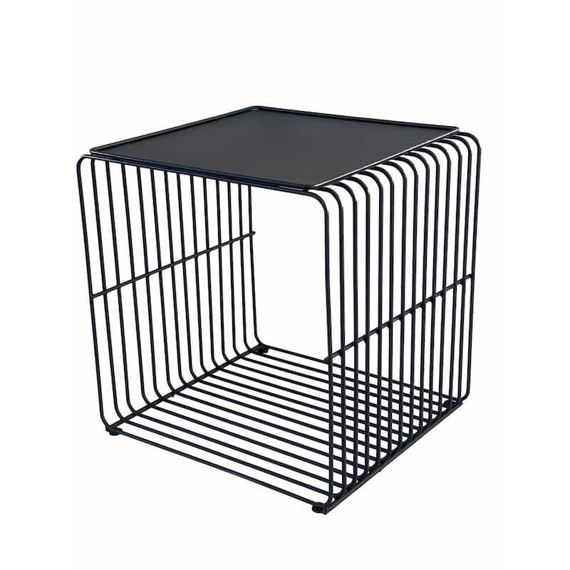 16 in. Black Square Metal End Table, Sturdy Build End Side Table for Living Rooms