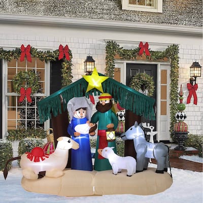 Lighted Inflatable 6.5ft Nativity Scene LED Holiday Yard Decoration - 81.9" H x 98.43" W x 46.85" D