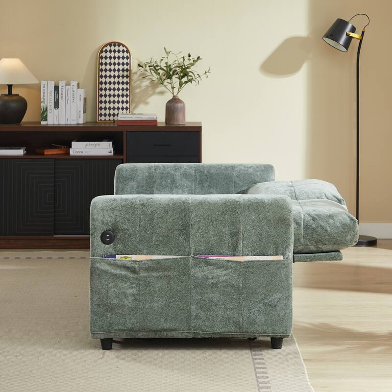 Anmytek Convertible Loveseat Sofa Bed with USB Ports and Adjustable Backrest Tufted Sleeper in Green