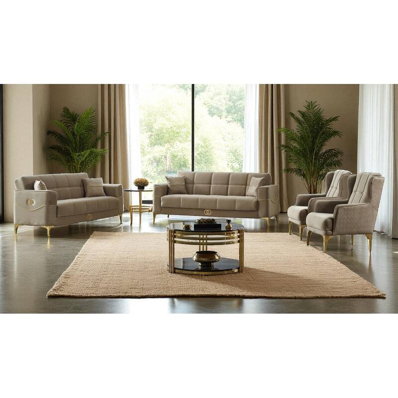 Brighton 4 Pieces Living Room Sets 2 Sofa 2 Chair - Beige
