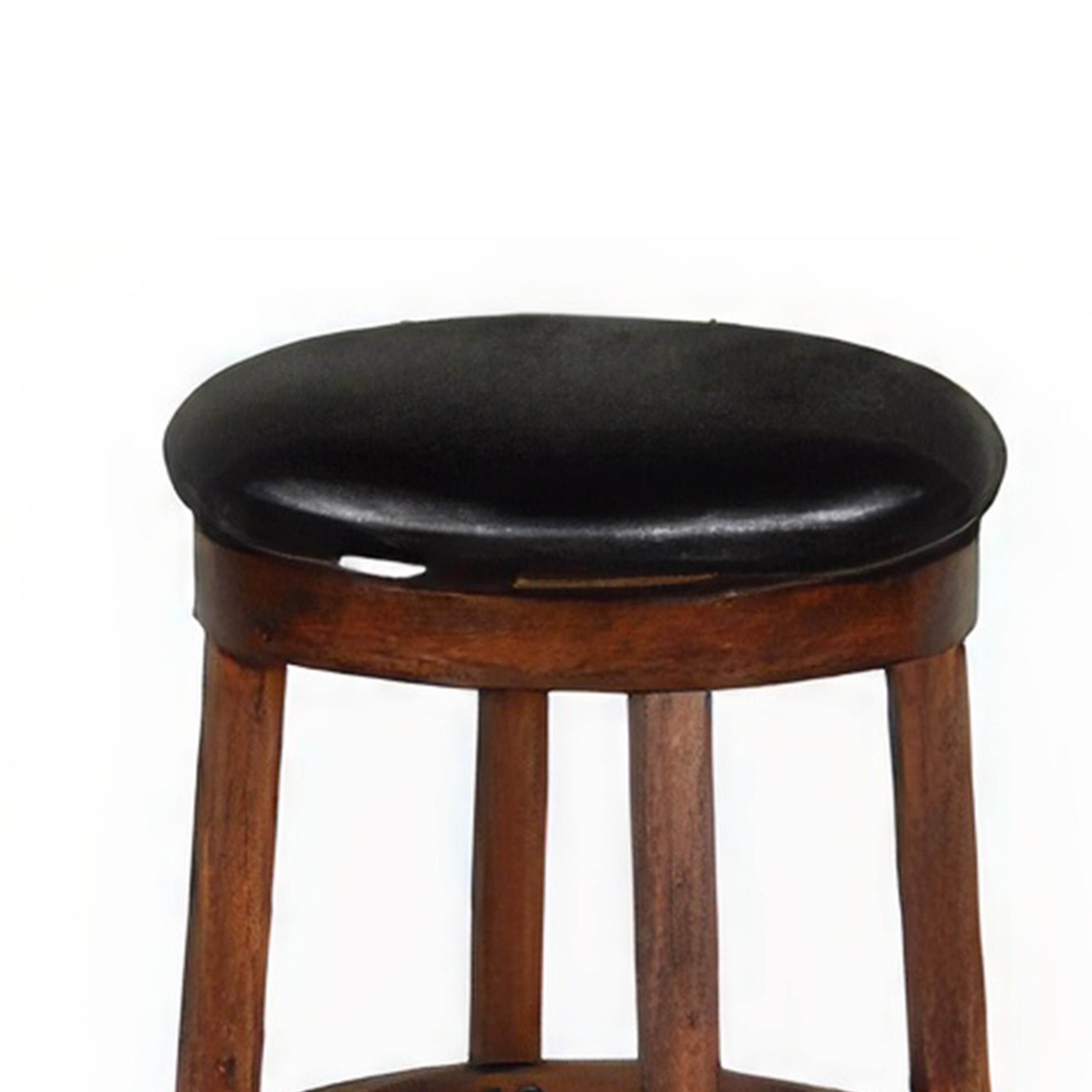 Reggie Swivel Barstool Set of 2, Black Faux Leather, Brown