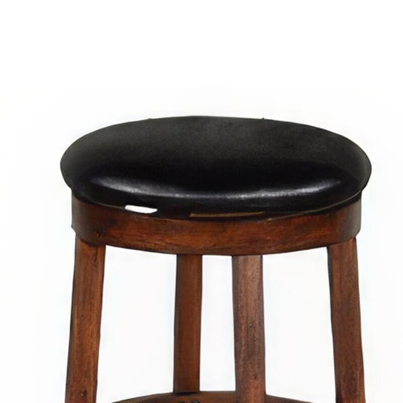 Reggie Swivel Barstool Set of 2, Black Faux Leather, Brown Mahogany