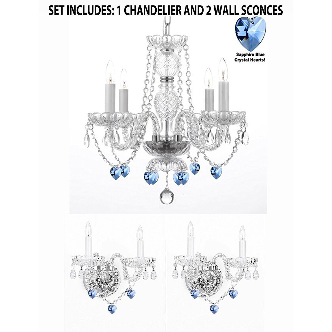 3pc Lighting Set Crystal Chandelier and 2 Wall Sconces 