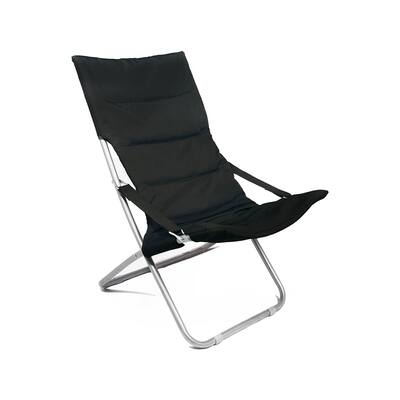 Padded Folding Patio Chair Outdoor Furniture Lawn Lounge Chair with Cushions Lightweight Portable Reclining Chair-Black