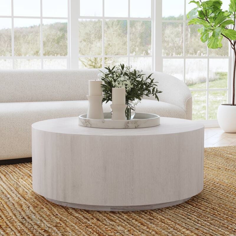 Classic Home Layne 42" Round Coffee Table with Casters - Whitewash