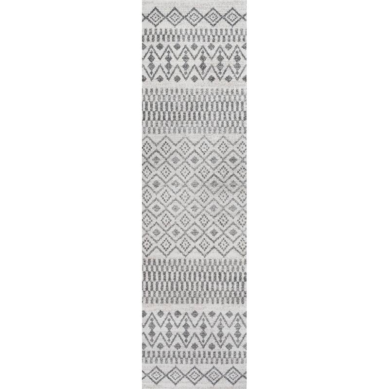 JONATHAN Y Bhalil Berber Geometric Stripe Area Rug - 2 X 10 - Cream/Gray