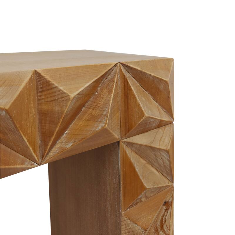 Modern Geometric Wooden Console Table - Natural Wood Finish with Handcrafted 3D Design