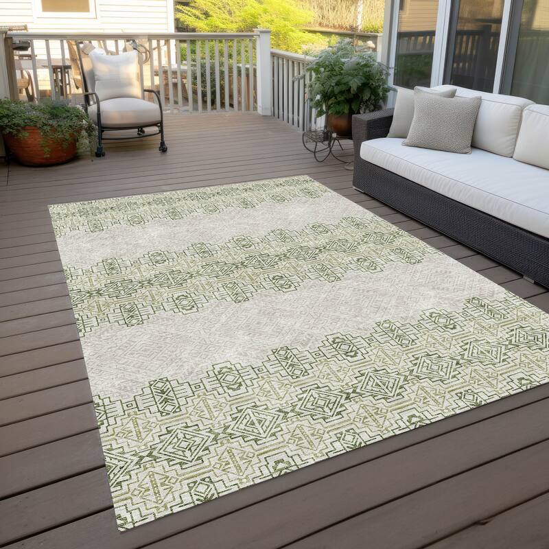 Machine Washable Indoor/ Outdoor Moroccan Boho Chantille Rug - Green - 9' x 12'