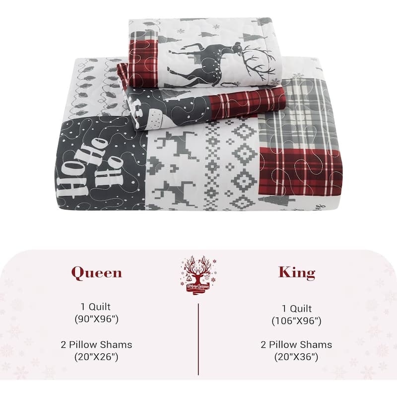Christmas Plaid Quilts Coverlet Bed Set with Pillow Shams, Bedding Set