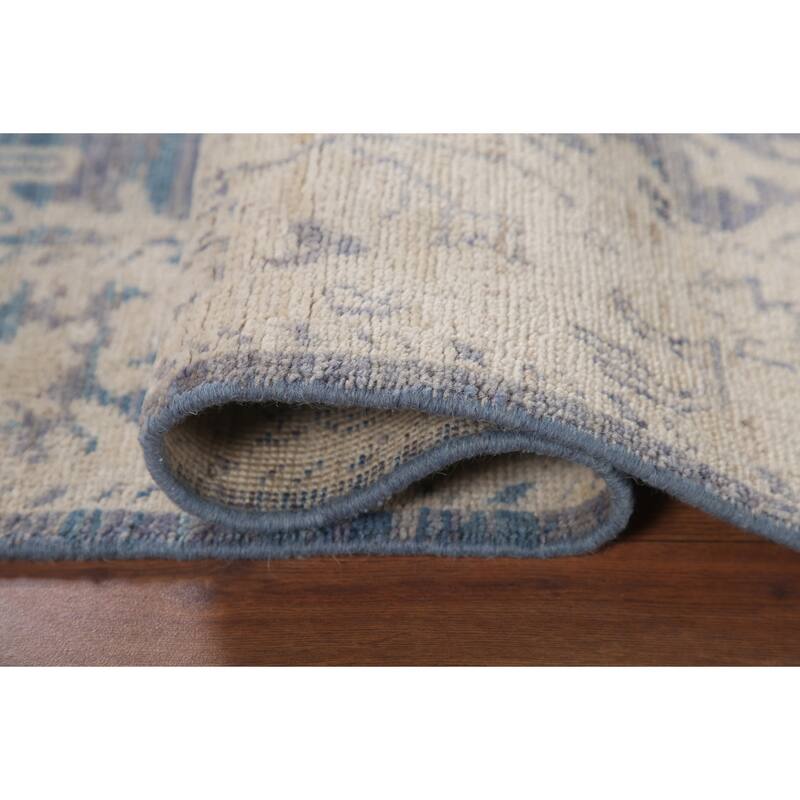 Hand Knotted Oriental 100% Wool Carpet Transitional All-Over Navy Blue & Blues Oushak Area Rug - 5' 0'' X 3' 2''