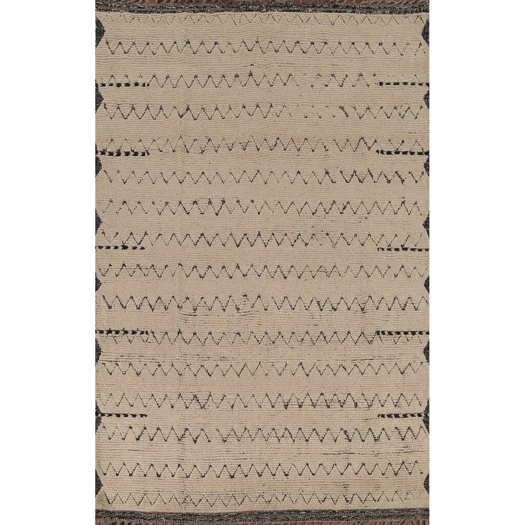 Chevron Style Moroccan Area Rug Hand-Knotted Wool Carpet - 6'3"x 9'8"