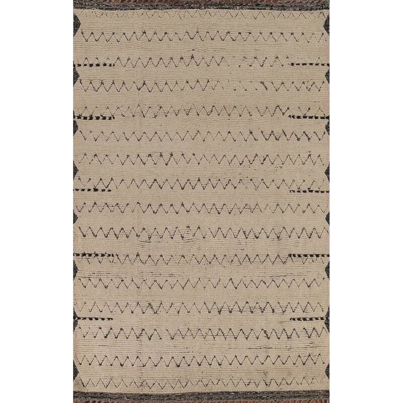 Chevron Style Moroccan Area Rug Hand-Knotted Wool Carpet - 6'3"x 9'8"