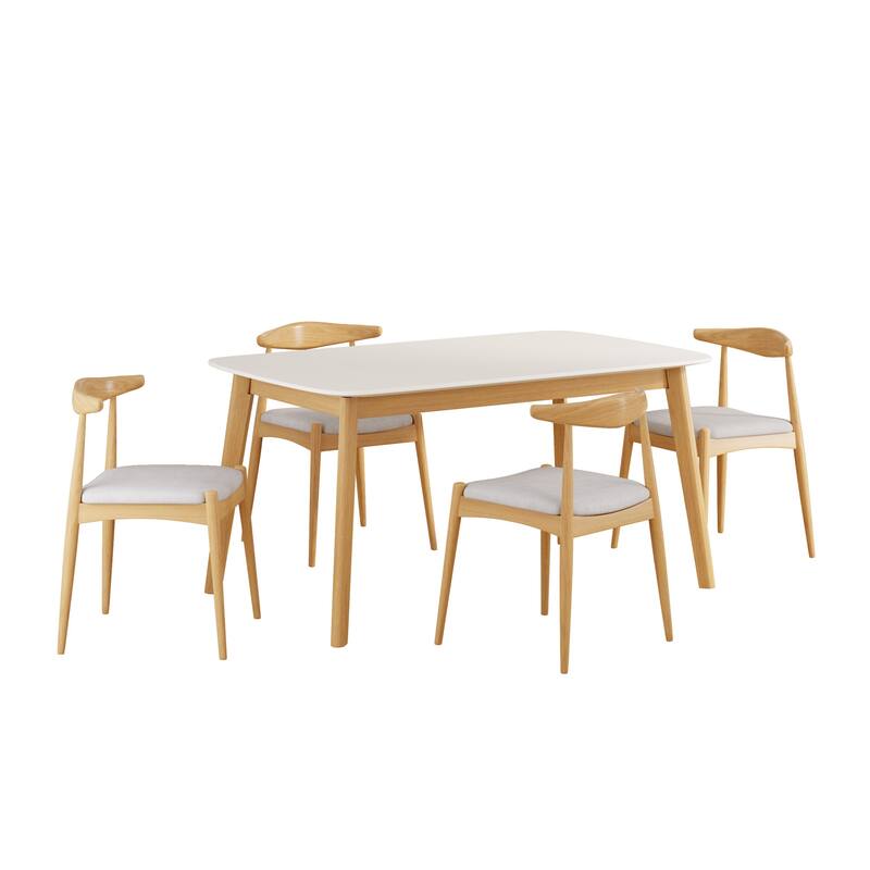 5-Piece Mid-Century Modern Dining Set with Solid Rubberwood Frame by Harper&Bright Designs